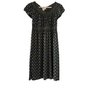 Max Studio Geometric Print Cap Sleeve Dress – Navy Blue with Retro Charm, Size S